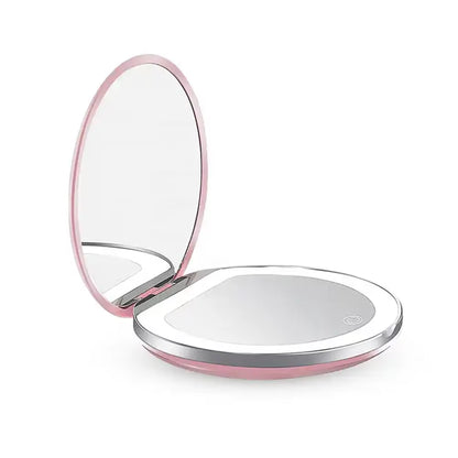 Compact Mirror with Light, 1X/3X Magnification LED Pocket Mirror with USB Data Cable, Pink Mini Mirror for Purse, Pocket,Travel