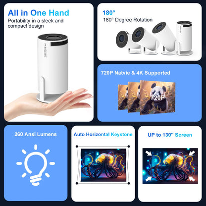 HY300 Pro 4K Projector - Android 11, Dual WiFi 6, 260 ANSI Lumens, Allwinner H713, Bluetooth 5.0, 1080P, 1280x720P, Home and Outdoor Cinema